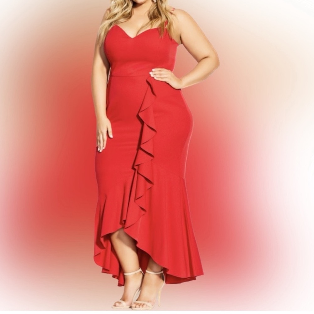 NEW City Chic Maxi Ruffle delight Elegant Red Women's Dress size 18